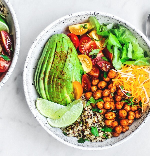 Taco Grain Bowls full of colorful ingredients.