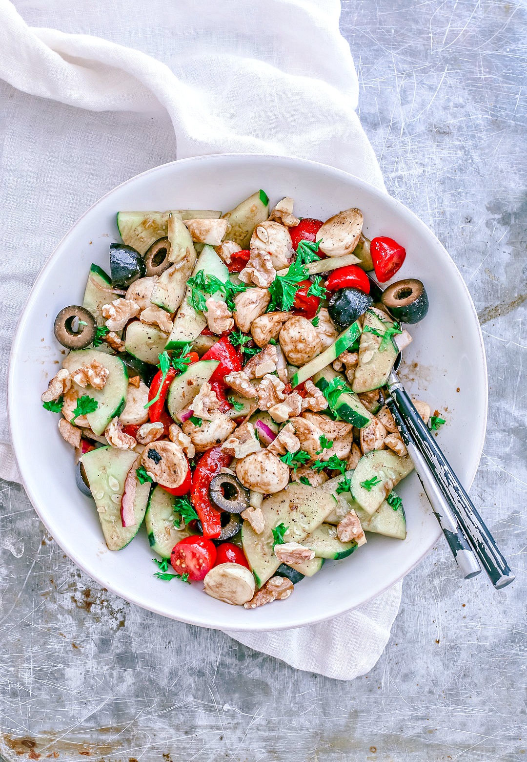 Crunchy Cucumber Salad With Mozzarella And Walnuts Killing Thyme