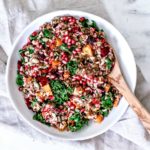 Fall Harvest Wild Rice Medley in a serving bowl with spoon.