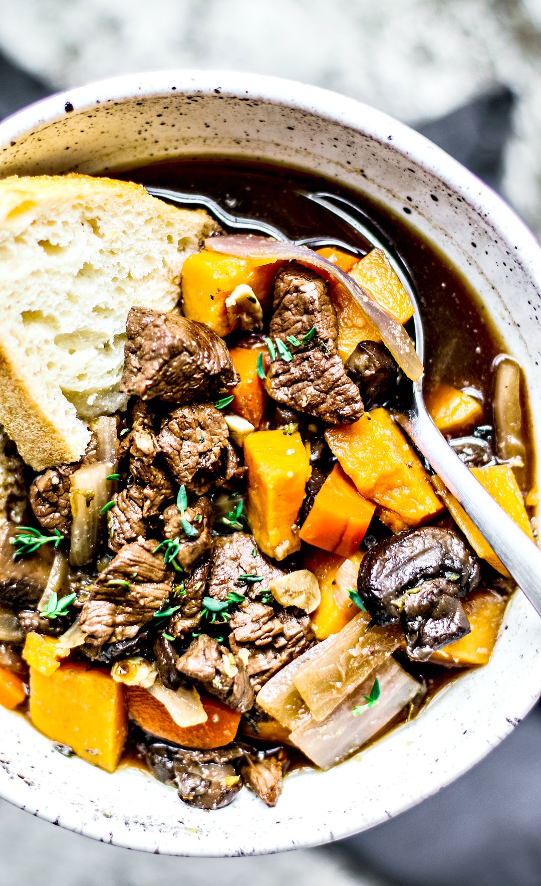 Close up of beef stew.