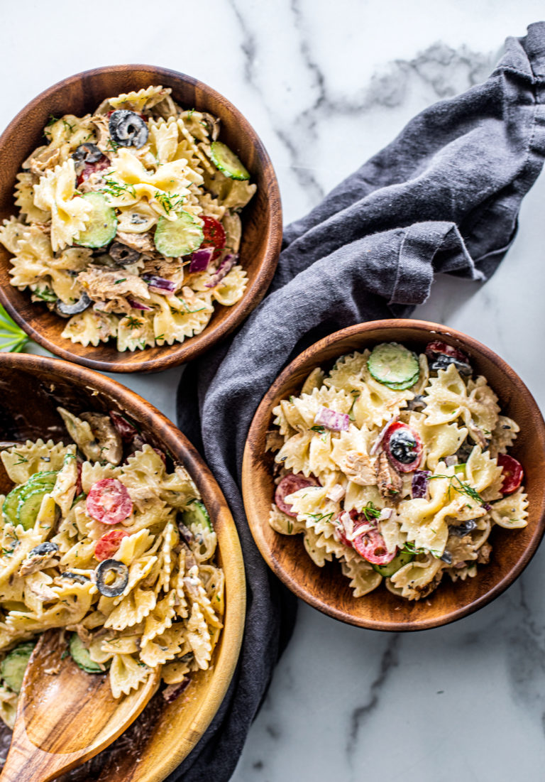 Creamy Greek Pasta Salad with King Oscar Mackerel - Killing Thyme