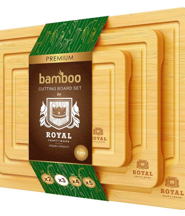Bamboo Cutting Board Set with Juice Groove (3 Pieces)