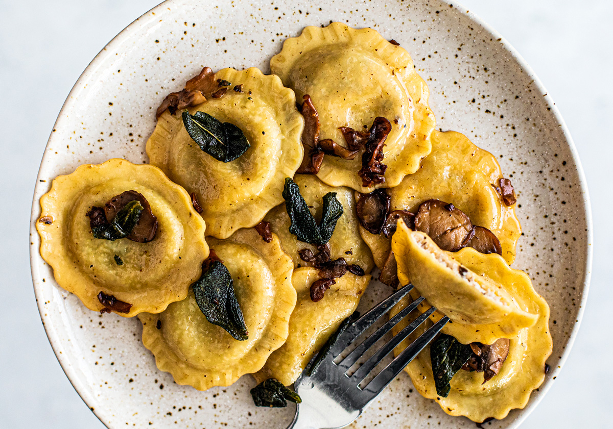 Easy Mushroom Ravioli with Brown Butter and Crispy Sage - Killing Thyme