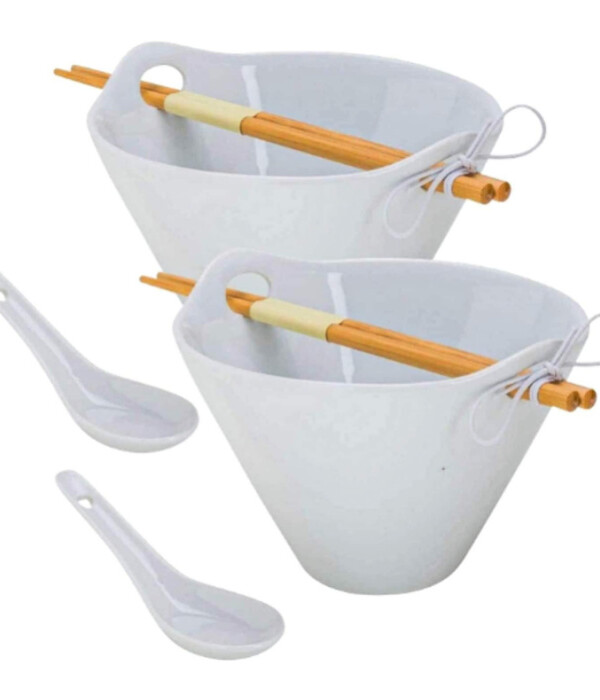 XL Tasse Verre Porcelain Noodle Bowl Sets with Bamboo Chopsticks and Ceramic Spoon For Ramen