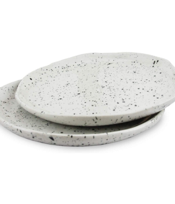 roro Ceramic Stoneware Hand-Molded Speckled Spotted Glossy White Appetizer Plate Set of 2