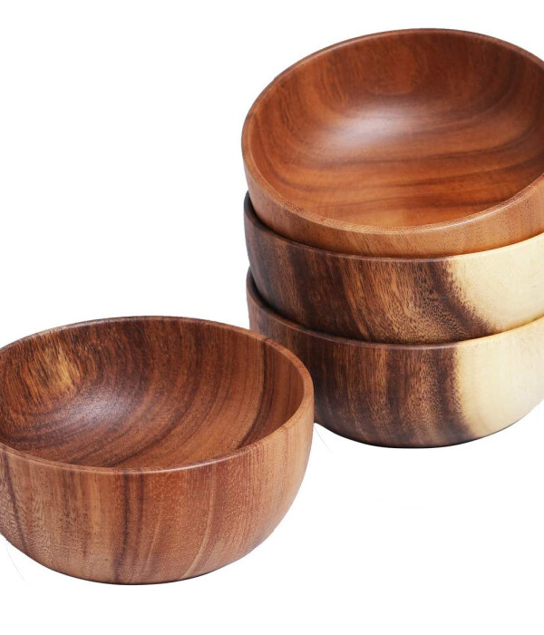 Acacia Wood Salad Bowls 6.3inches Set of 4 Individual Large Wood Bowl