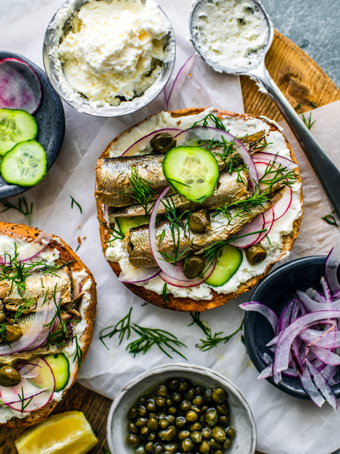 Brunch Bagel with Sardines - Killing Thyme