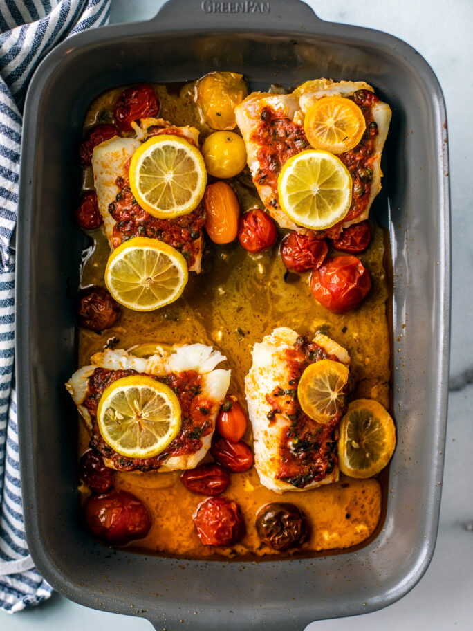 Baked Cod With Tomato Herb Butter - Killing Thyme