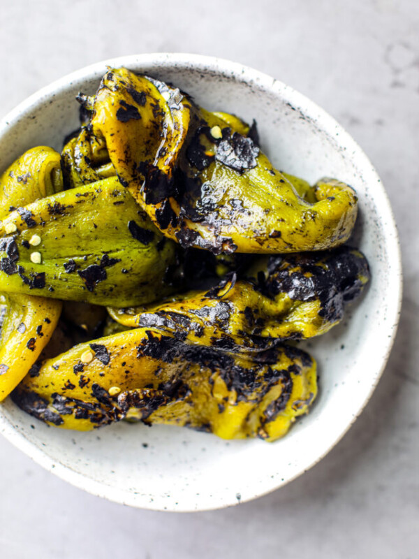 Bowl of roasted Hatch chiles