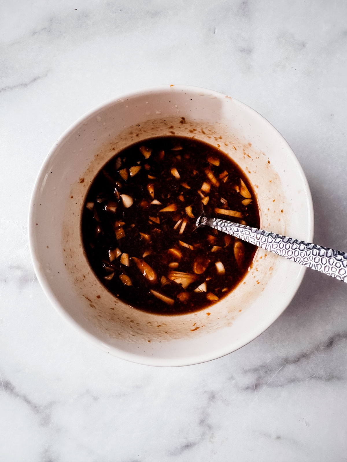 Stir fry sauce mixed in a small bowl.