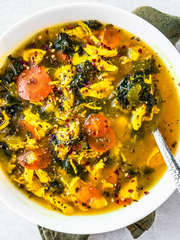 Bowl of soup with turmeric and ginger.