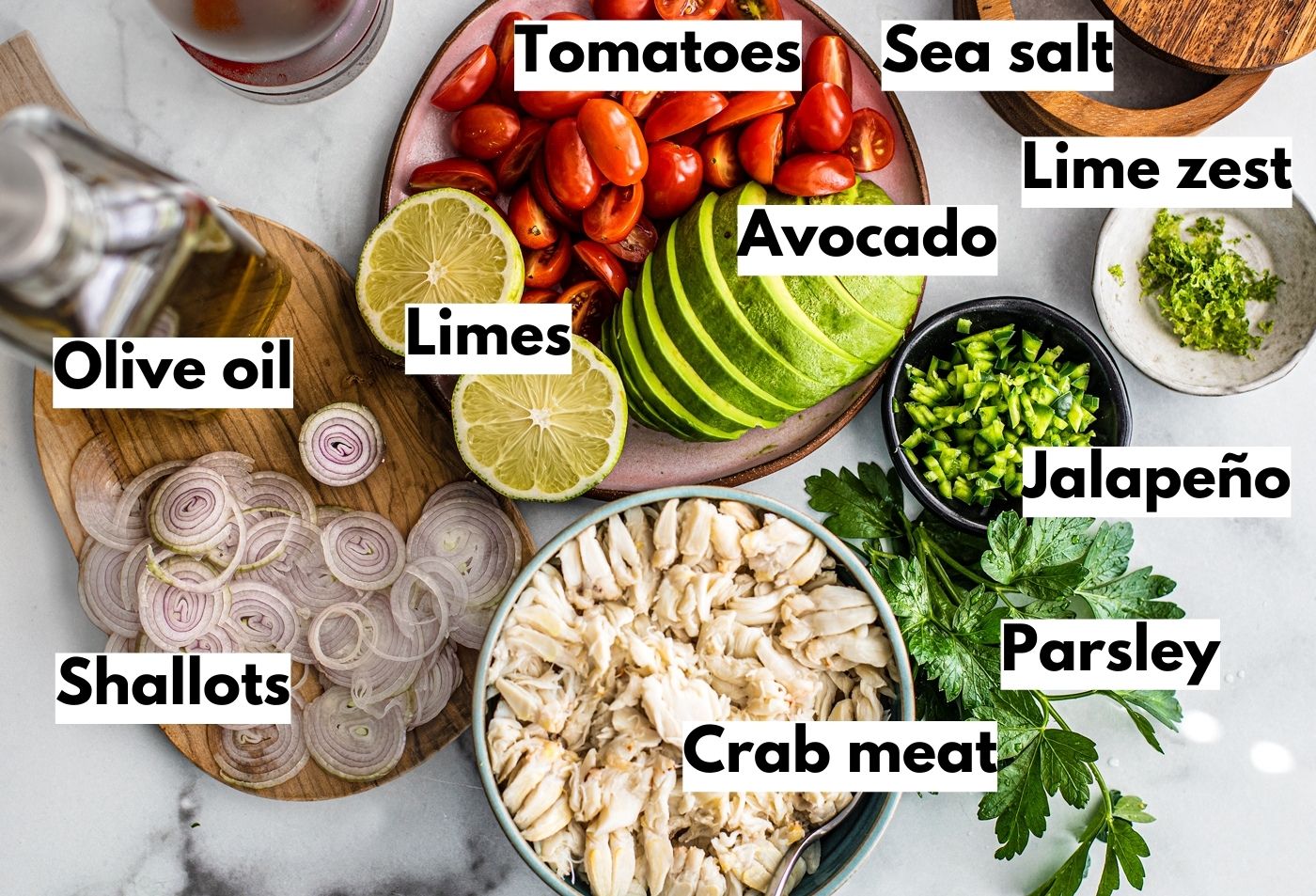 Ingredients laid out over a white background.