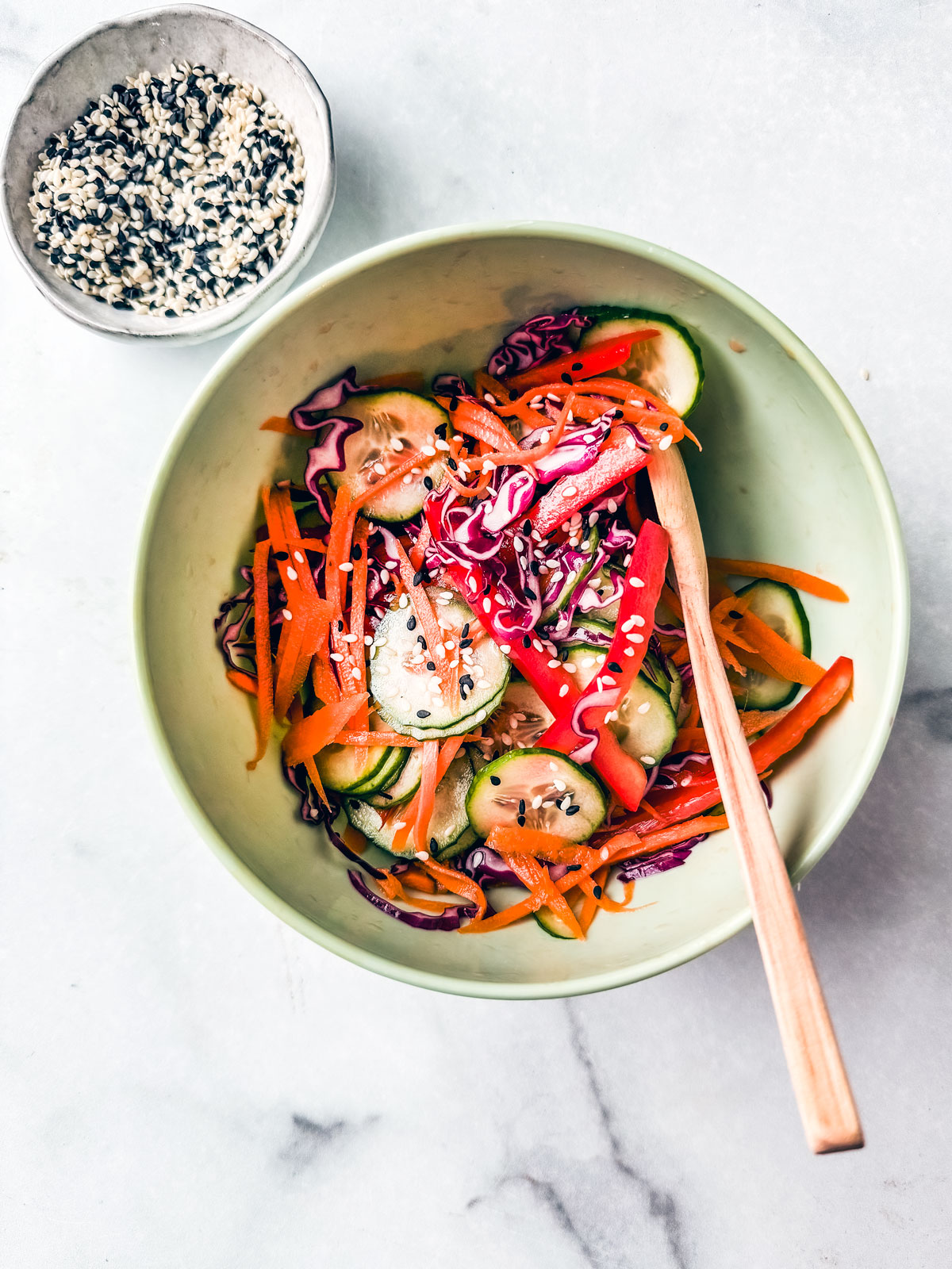 Chopped vegetables in a small mixing bowl.