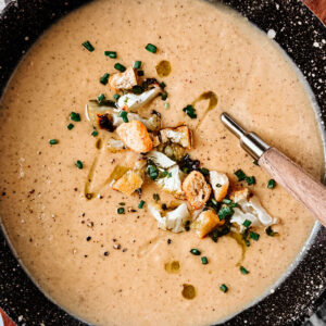 Bowl of roasted cauliflower soup.