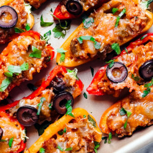 Tray of taco stuffed mini peppers.