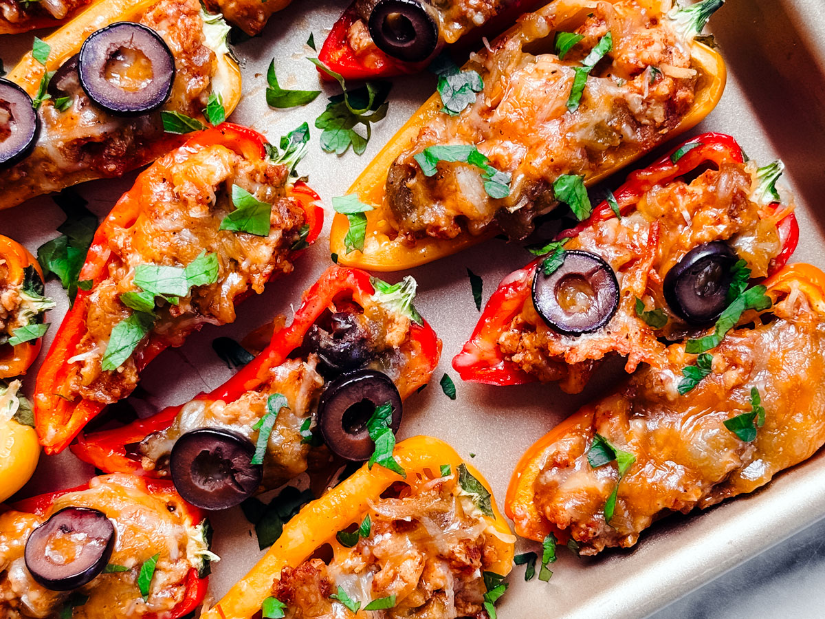 Tray of taco stuffed mini peppers.