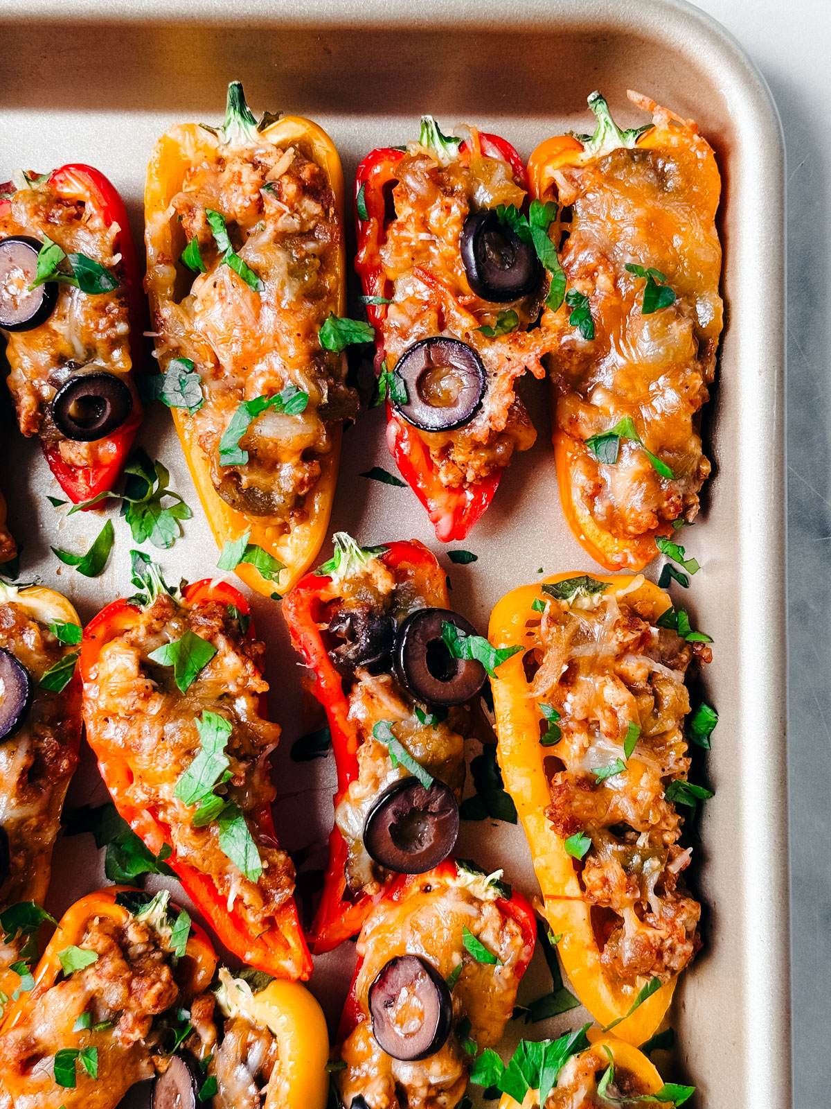 Tray of taco stuffed mini peppers.