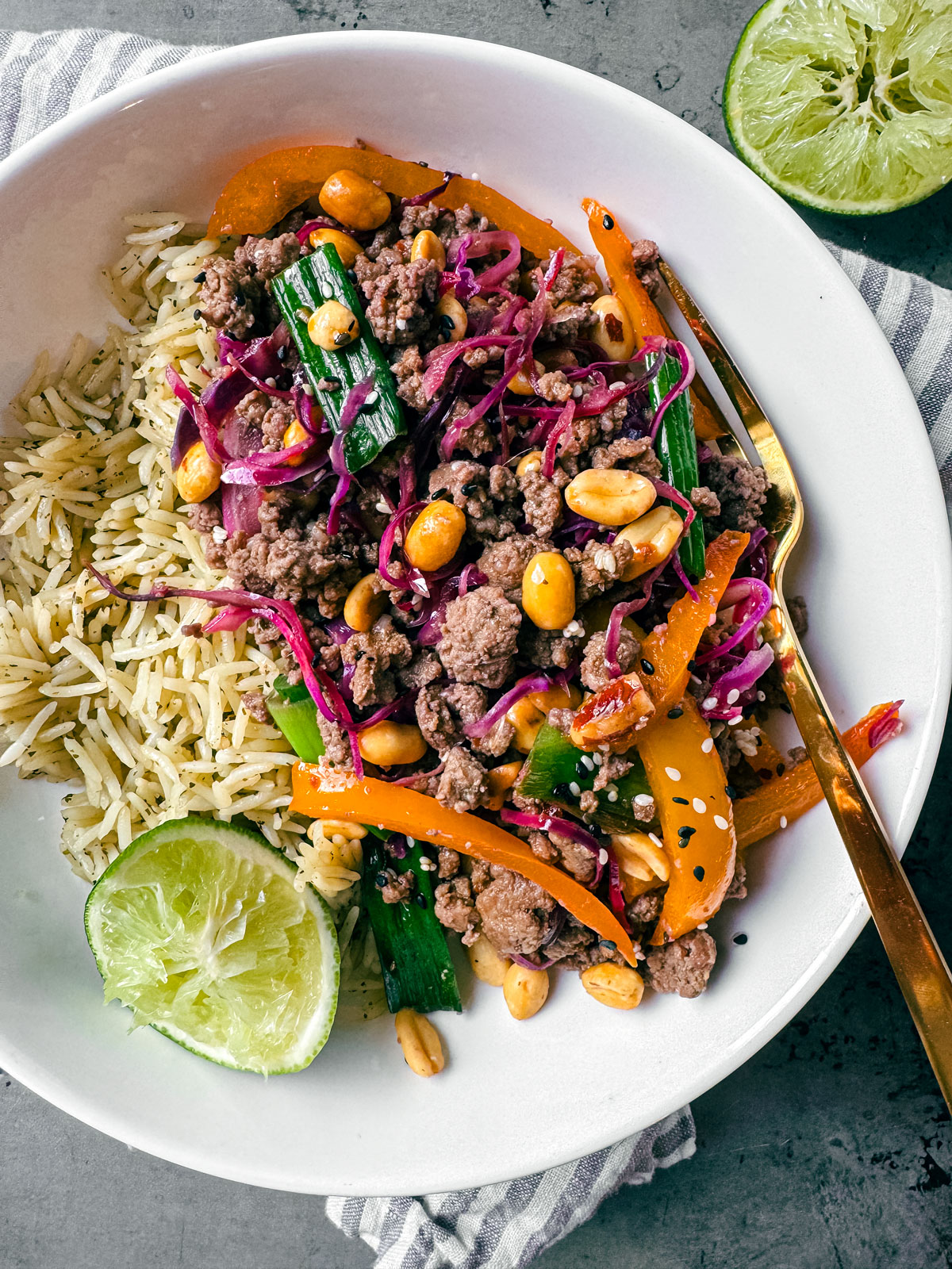 Bowl of ground beef stir fry